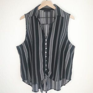 Striped Sleeveless Button Down Tie Front Blouse